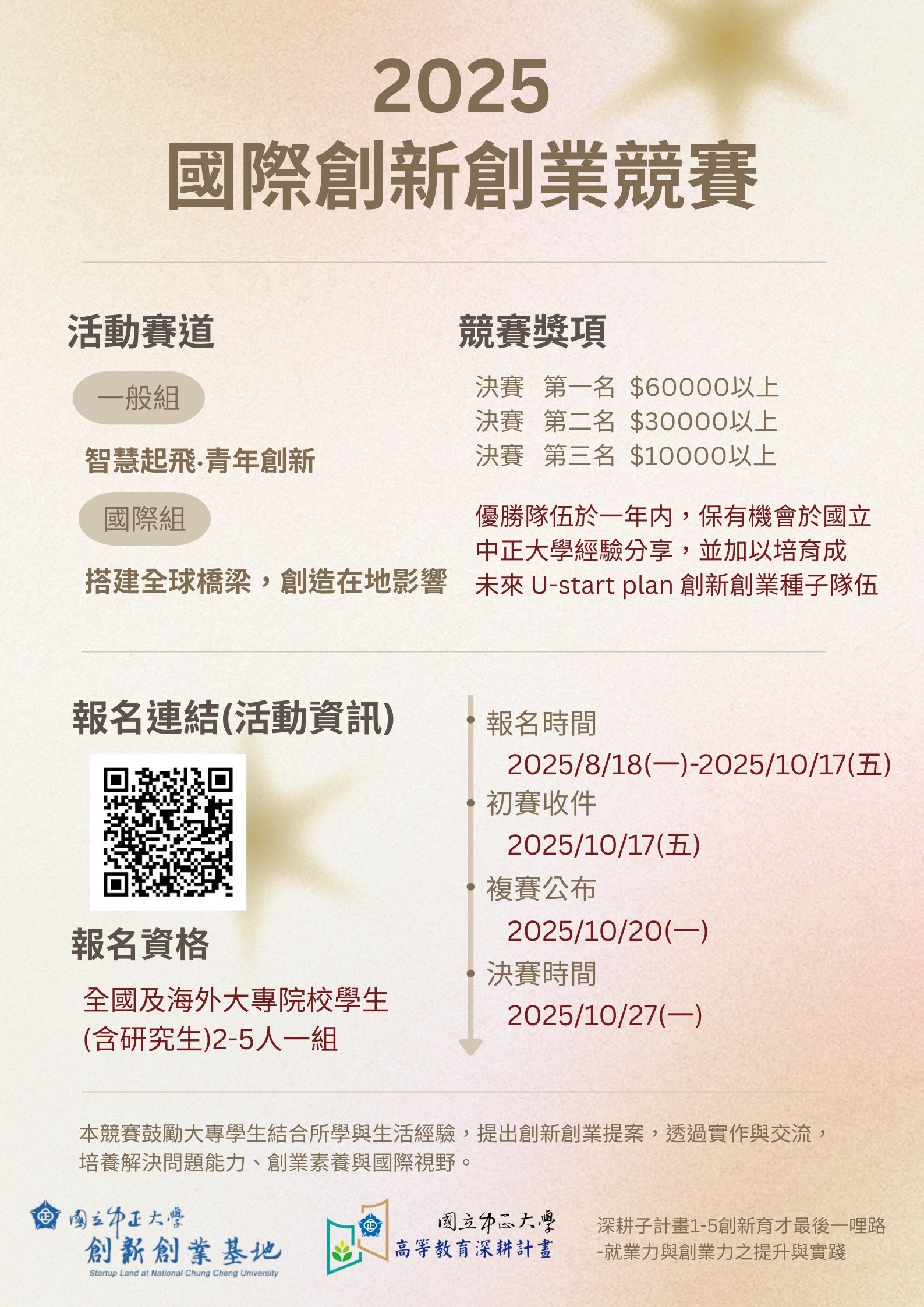 國立中正大學「2025國際創新創業競賽」